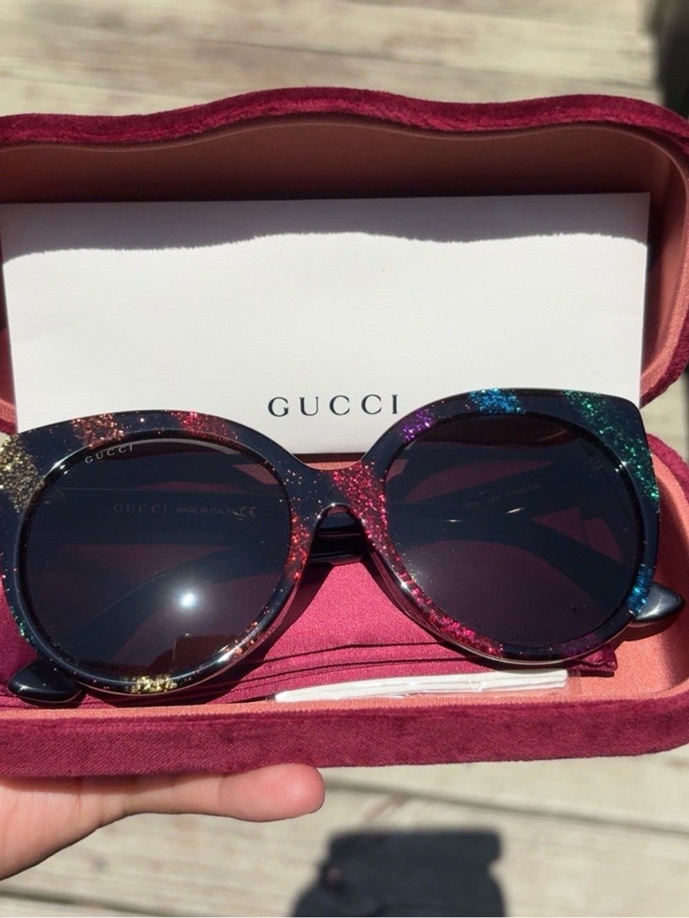 Gucci Multicolor Glitter Round Women's Sunglasses - Black Lenses